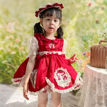Crianças Vermelha Espanhola De Vestidos De Menina Lolita Princesa Vestido De Baile De Aniversário Infantil Bordado Vestido De Criança Vestidos Espanha