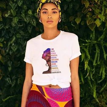 As mulheres Roupas de Frio Melanina Menina Negra de Impressão de T-shirt Melanina Hip Hop Camiseta Streetwear eu Sou Um Forte Melanina Rainha T-Shirt