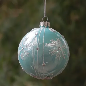 12pcs/pack Diâmetro=8cm Luz Azul Série de Pintura à Mão de Vidro de Bola o Dia de Natal Pingente de Árvore de Decoração de Festa de Ornamento de Suspensão