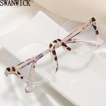 Swanwick metade do quadro de moda de óculos para mulheres TR90 anti luz azul óculos quadrado fêmea vintage black leopard itens para presente