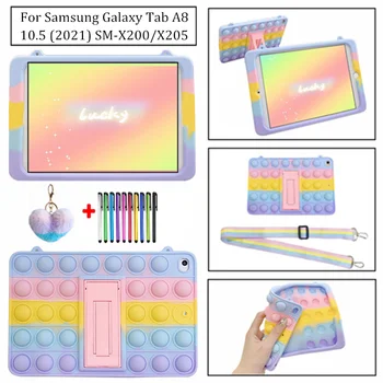 Corda de segurança do arco-íris Padrão Macia de Silicone à prova de Choque Tablet Capa para Samsung Galaxy Tab A8 10.5 2021 SM-X200 X205 Caso com Suporte