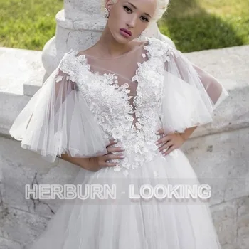 HERBURNL Tule Colher sem encosto Feitos Princesa de Uma linha Elegante do Casamento Vestidos de 2022 Apliques de Renda Vestido Robe De Mariée