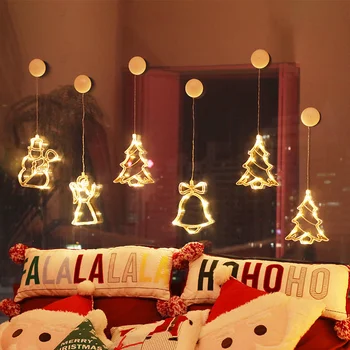 De Natal de LED Otário Lâmpada Papai Noel Boneco de neve Bell Elk Janela de Natal Pingente Colorido Lâmpada